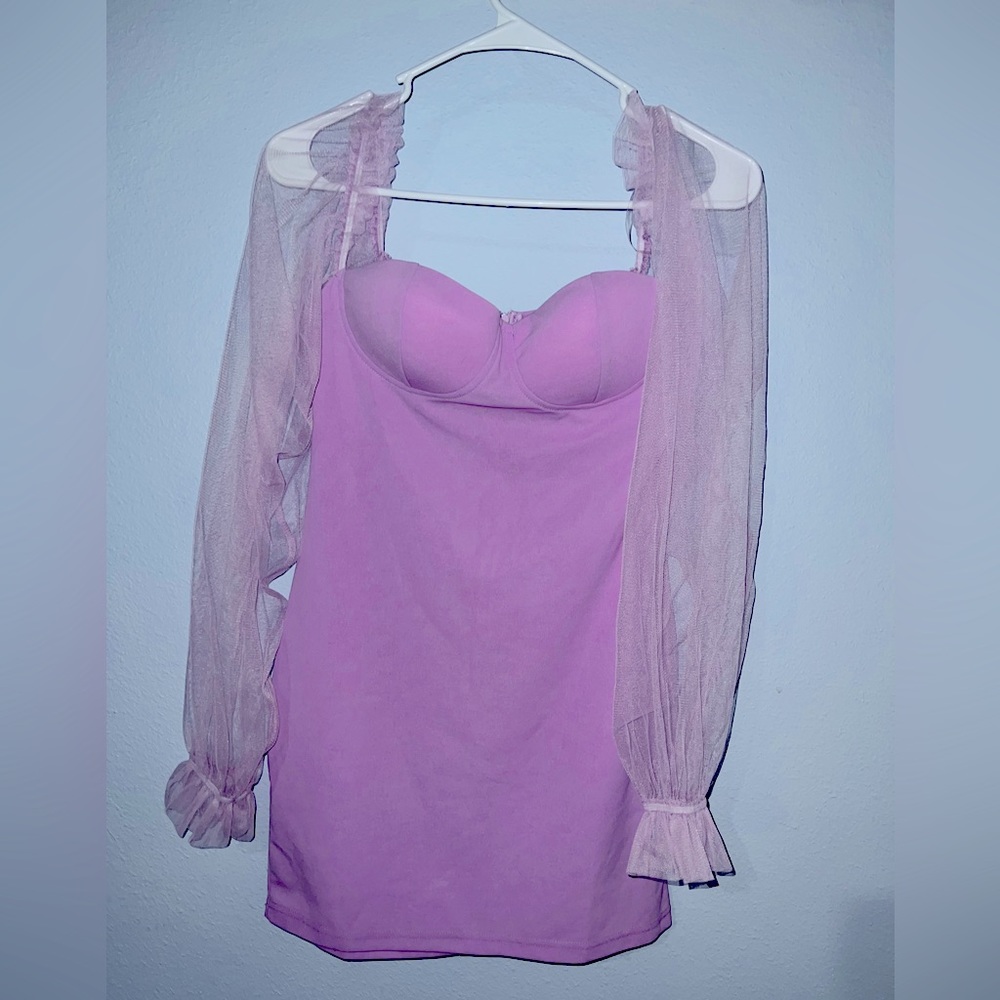 Eilly Bazar sheer mesh lantern sleeved bodycon dress from SHEIN